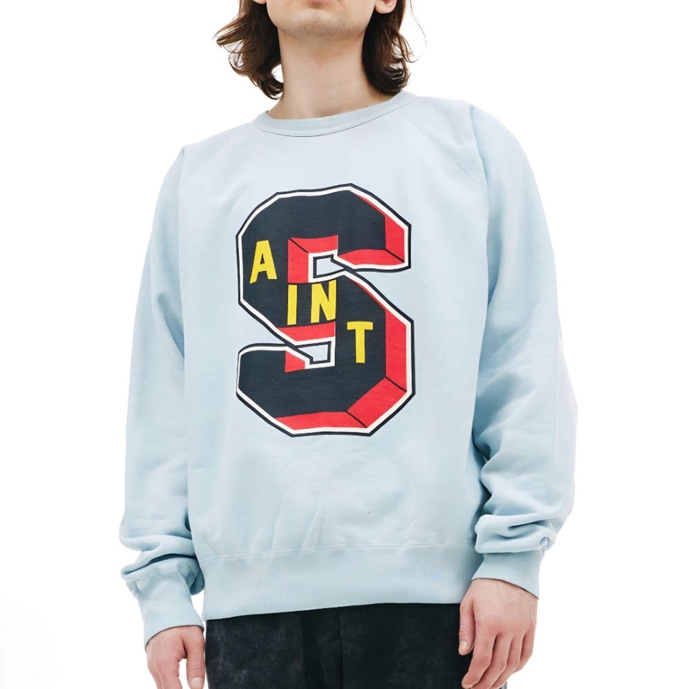 Collaboration Saint Michael x Denim Tears Light Blue Crewneck Sweatshirt Sz M